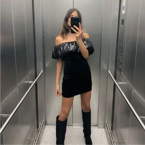 NWT ZARA off shoulders sequin velour mini dress